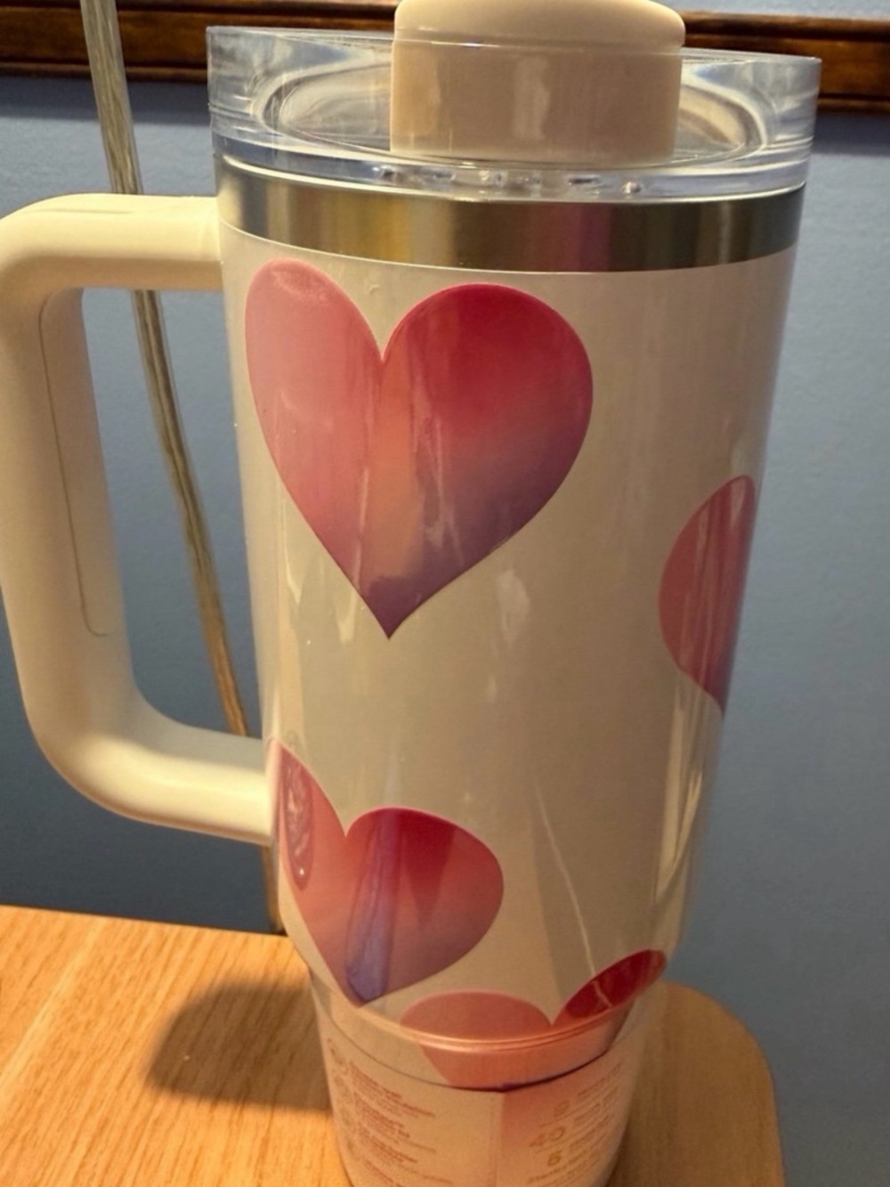 Stanley White Tumbler with Pink Heart Design - Picture 3 of 4